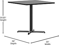 Flash Furniture 5-Piece 36" Square Laminate Dining Table/Chairs Set, Restaurant Dining Set with Table, X-Base, and 4 Trapezoidal Back Chairs, Black Black Top/Black Vinyl Seat