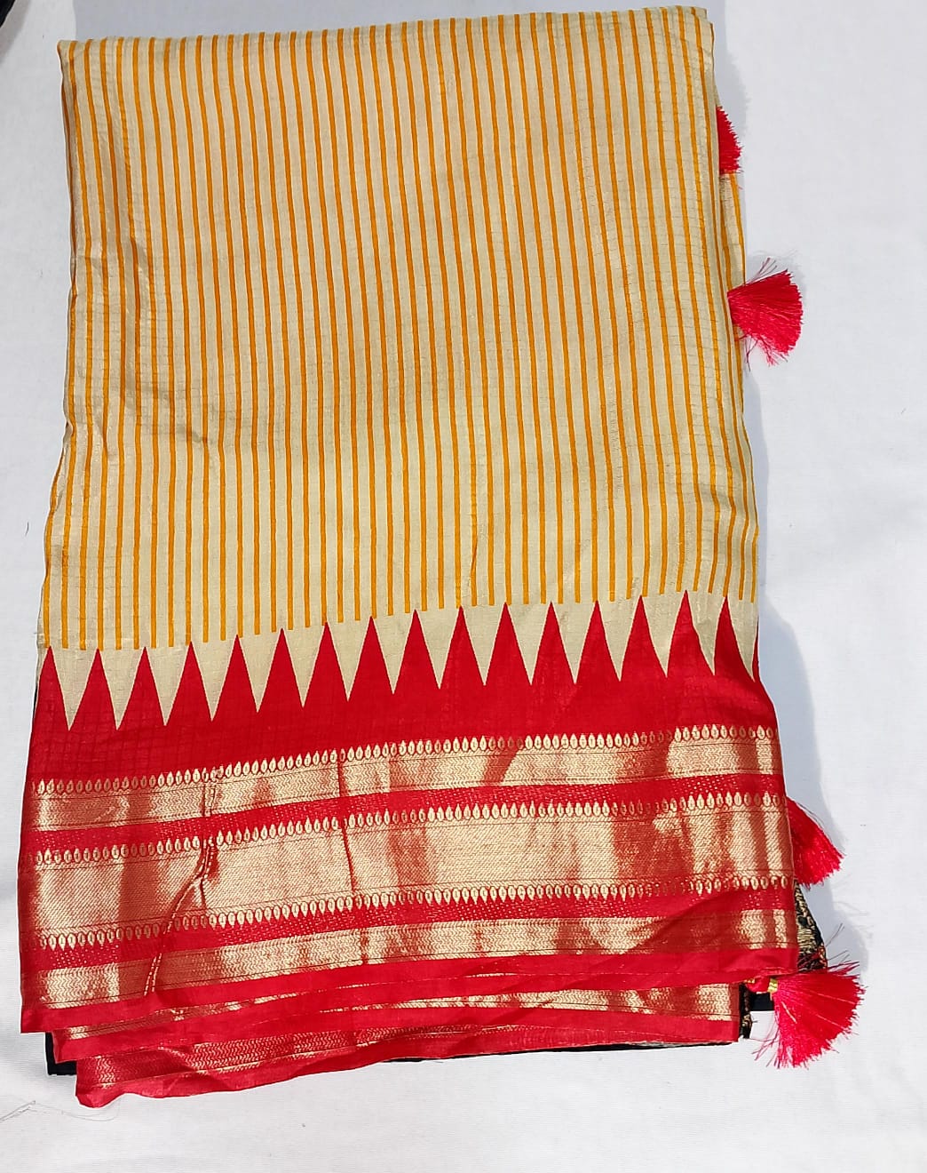 N90: Ready To Ship Beautiful Pure Moonga Crepe Silk Saree In Ganga Jamuna Weaving Border With Stitched Blouse N90: Ready To Ship Beautiful Pure Moonga Crepe Silk Saree In Ganga Jamuna Weaving Border With Stitched Blouse