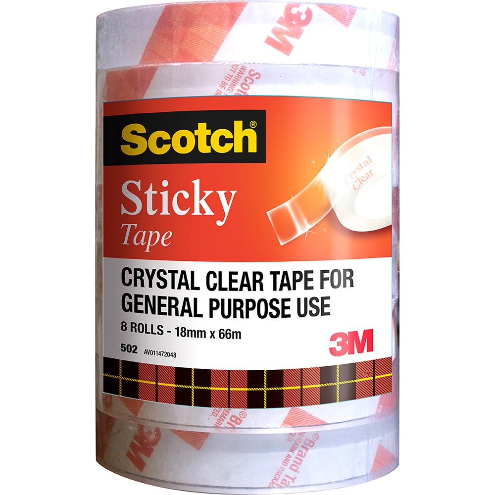 Scotch 502 Sticky Tape Crystal Clear 18mmx66m Pack  of 8