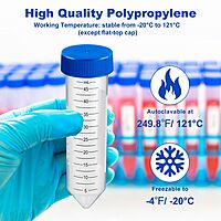 50ml Centrifuge Tube, Flat-top Cap, PP Tube, Sterile, DNase & RNase free, Conical Bottom, Bulk Pack