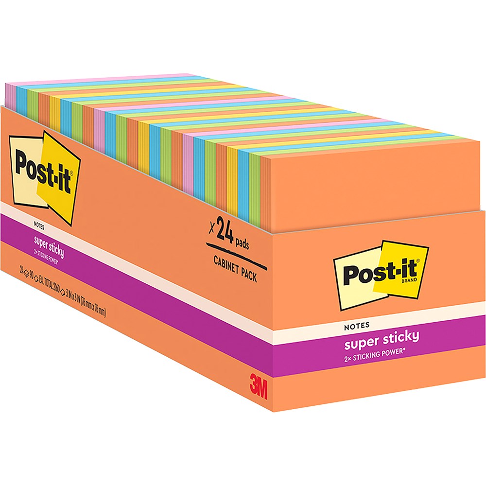 Post-It 654-24SSAU-CP Super Sticky Notes 76x76mm Energy Boost Pack  of 24