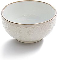 Elama Countess 16 Piece Embossed Double Bowl Stoneware Dinnerware Set in Ivory