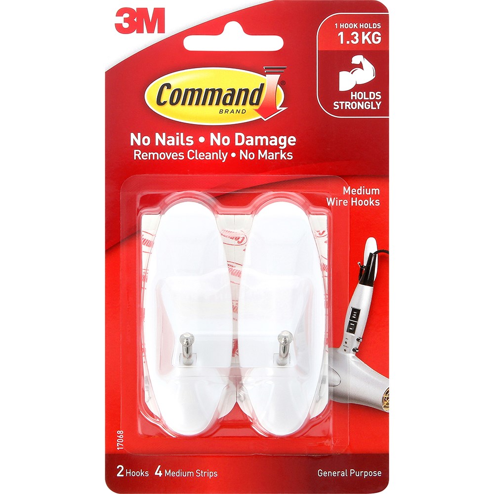 Command Designer Hooks 17068 Medium Wire White