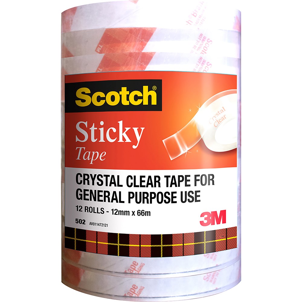 Scotch 502 Sticky Tape Crystal Clear 12mmx66m Pack  of 12