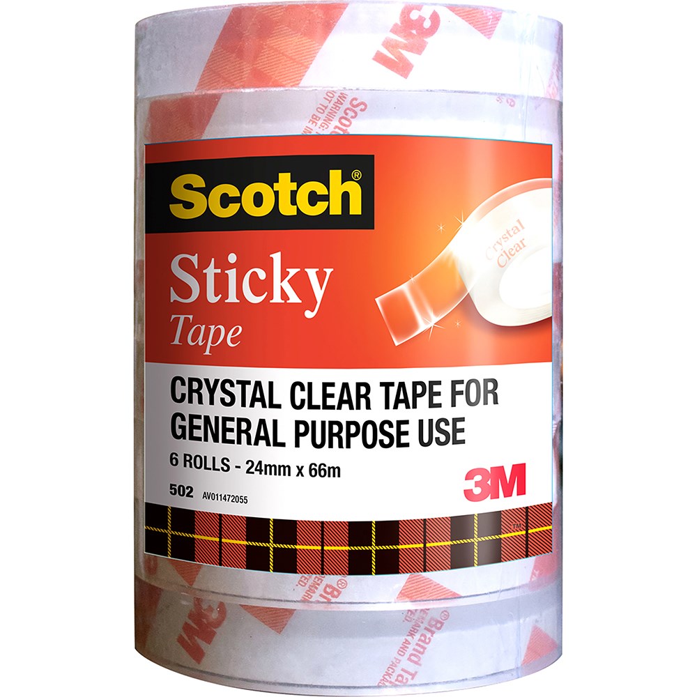 Scotch 502 Sticky Tape Crystal Clear 502 24mmx66m Pack  of 6