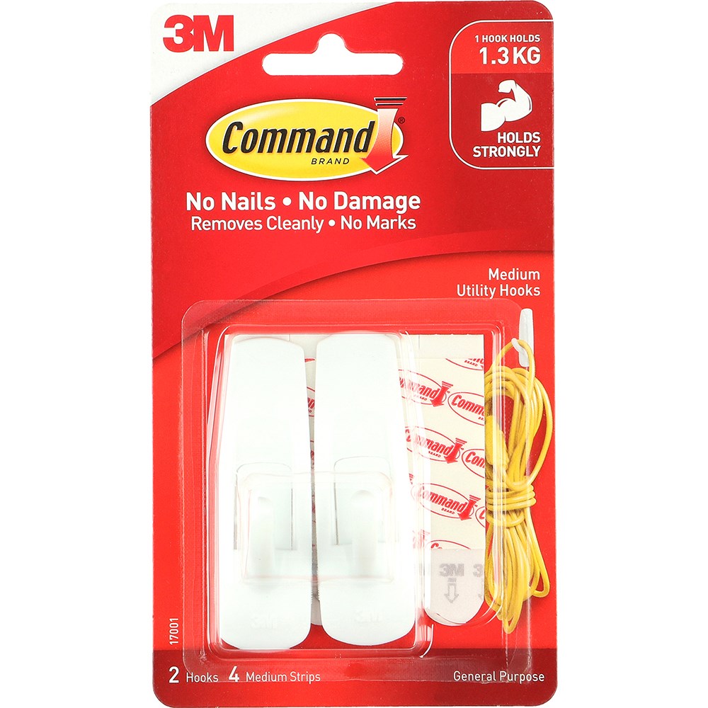 Command General Purpose Hooks 17001 Medium White Pack  Of 2