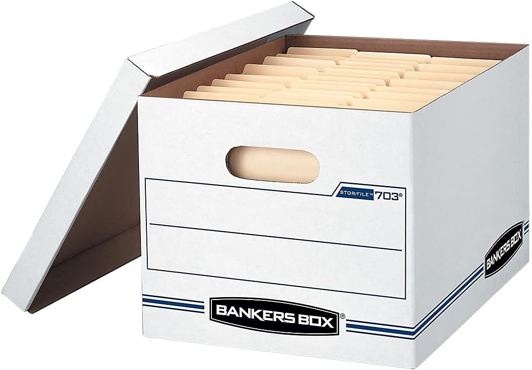Bankers Box Stor/File Standard-Duty Storage Boxes, Letter/Legal Size, 10 x 12in x 15in, White/Blue, Pack Of 10 - 0070314