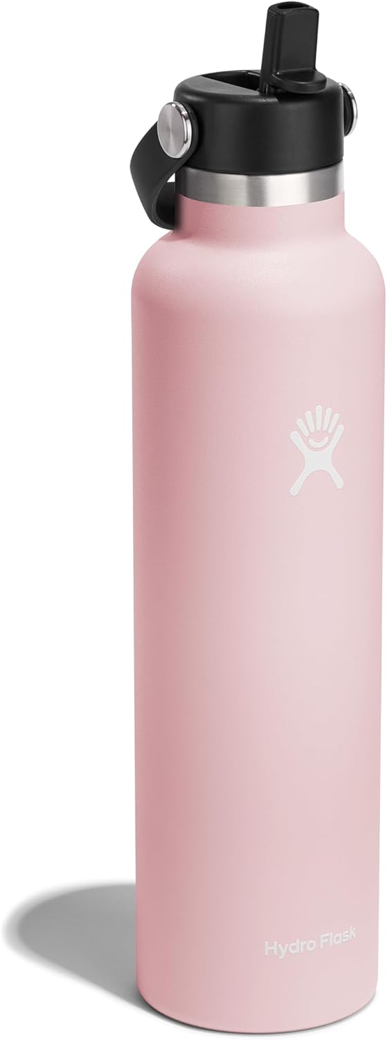 Hydro Flask Water Bottle - Insulated Stainless Steel - Straw Lid, Non Spill, Leakproof 24 Oz Trillium Pink