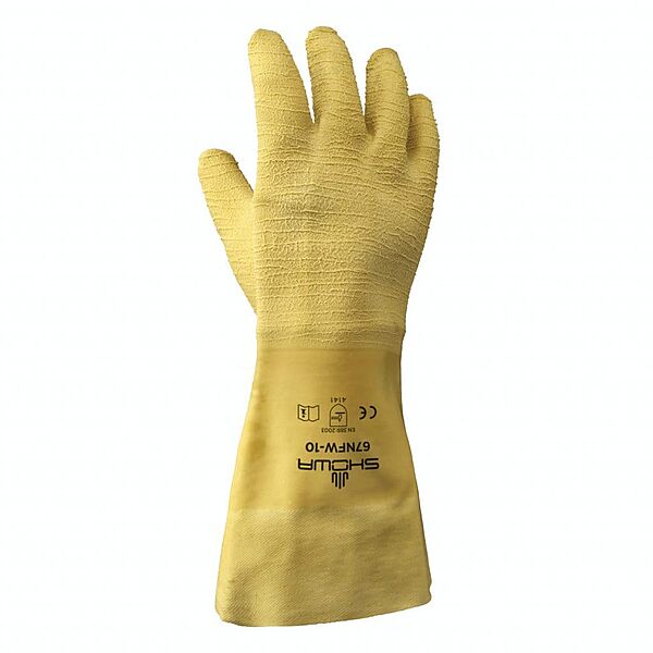 SHOWA 67NFW Fully Coated Natural Rubber Latex General Purpose Work Glove with Cotton Liner, Rough Grip, 14" Length