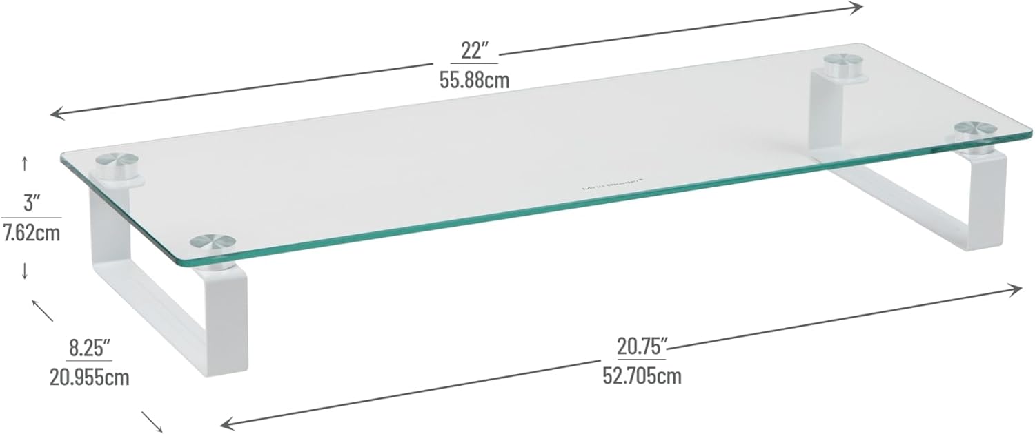 Mind Reader Monitor Stand, Contemporary, Desktop Organizer, Laptop Riser, Office, Glass, 22" L x 8.25" W x 3" H, Clear