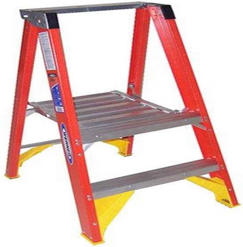 Werner 128 P6202 Type IA Fiberglass Platform Ladder, 2 Steps, Orange, 300lb Load Capacity, 4' Length, 23.4" Width