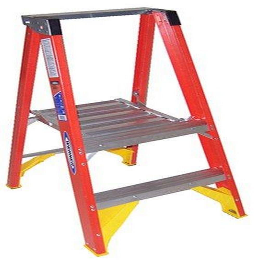 Werner 128 P6202 Type IA Fiberglass Platform Ladder, 2 Steps, Orange, 300lb Load Capacity, 4' Length, 23.4" Width
