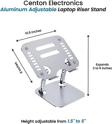 OTM Essentials Adjustable Laptop Stand, 10-5/8inH x 9inW x 9inD, Silver