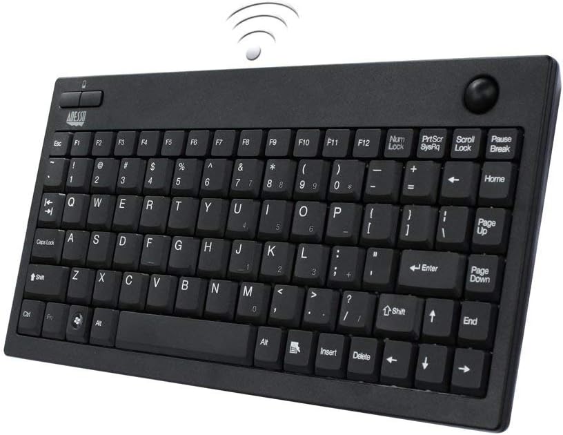 WKB-3100UB Wireless Mini Trackball Keyboard - Compact 87-Key Layout, Built-in 800 DPI Optical Trackball