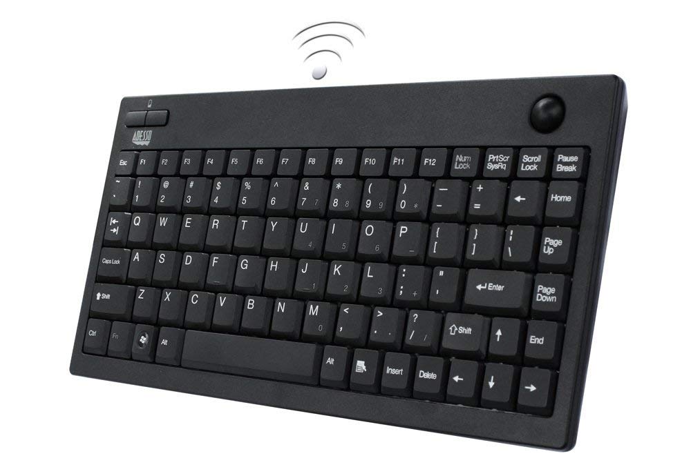 WKB-3100UB Wireless Mini Trackball Keyboard - Compact 87-Key Layout, Built-in 800 DPI Optical Trackball