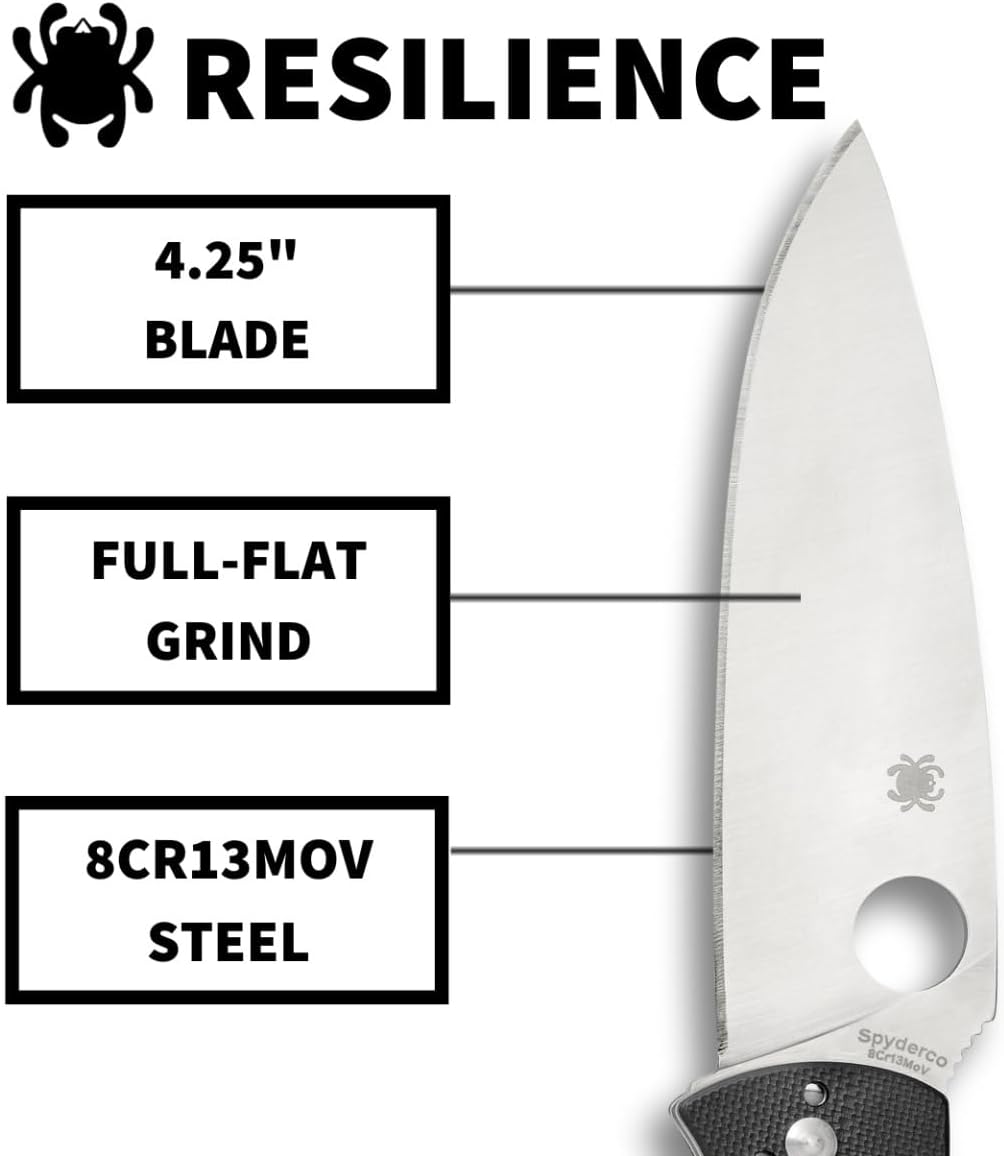 Spyderco Resilience Folding Pocket Knife with 4.20" 8Cr13MoV Stainless Blade and G-10 Handle - PlainEdge - C142GP