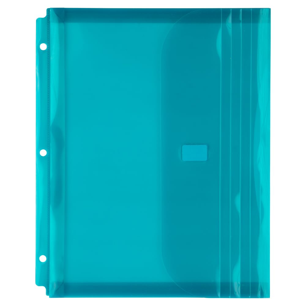 JAM PAPER Plastic 3 Hole Punch Binder Envelopes with Hook & Loop Closure - Letter Booklet