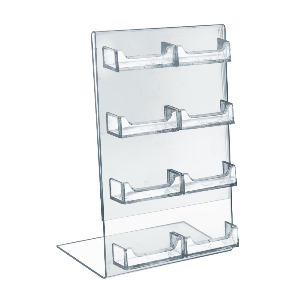 Azar Displays L-Shape Sign Holder with Attached Pockets, Clear Acrylic Countertop Display