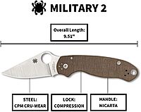 Spyderco Military 2 Folding Utility Pocket Knife - Ideal for Everyday Carry and Outdoor Adventures - G10 Handle, PlainEdge, 9.51-Inch Overall Length, 4-Inch Blade, Brown Canvas - C36MPCW2