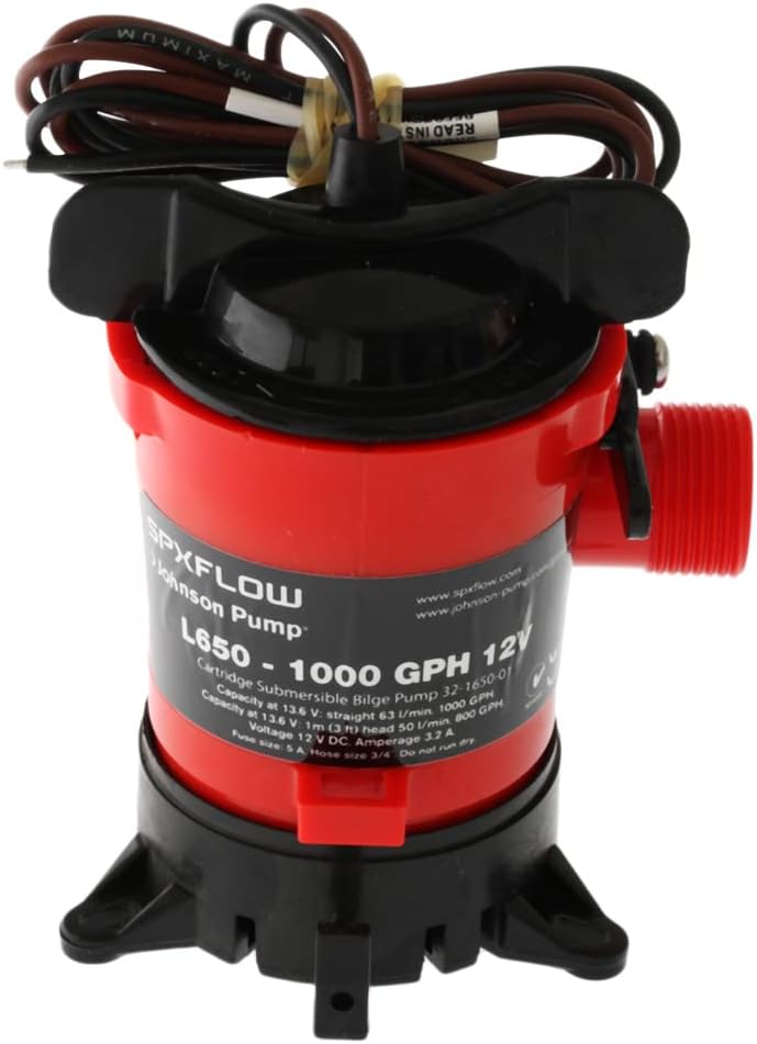 Johnson Pumps 32903 Cartridge Bilge Pump with Dura-Port - 1000 GPH, Black