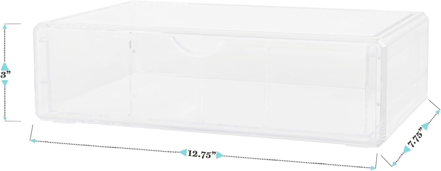 Martha Stewart Brody Desk Organizer with Drawers, Stackable Plastic Storage Box