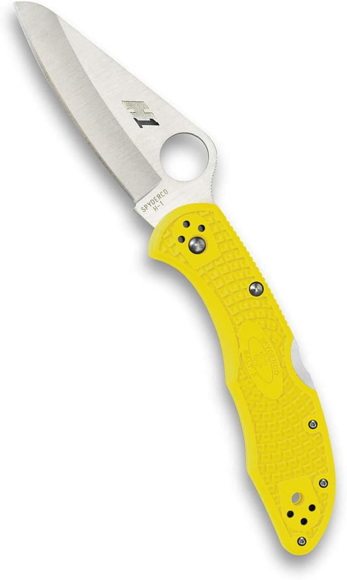 Spyderco Salt 2 Lightweight Knife with 3" H-1 Ultra-Corrosion Resistant Steel Blade and Yellow FRN Handle - PlainEdge