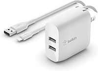 Belkin 24W Dual Port USB-A Wall Charger (Includes Cable)