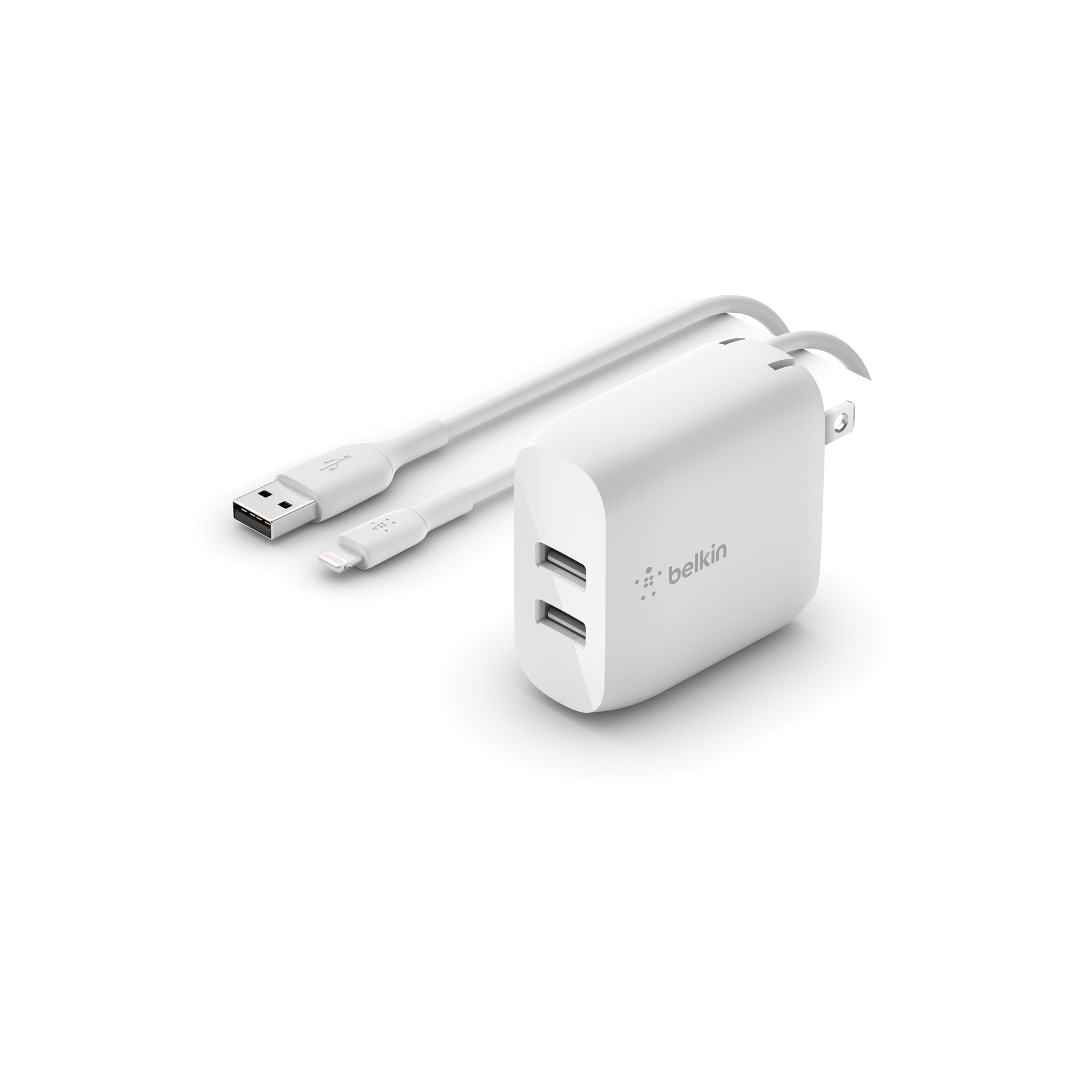 Belkin 24W Dual Port USB-A Wall Charger (Includes Cable)