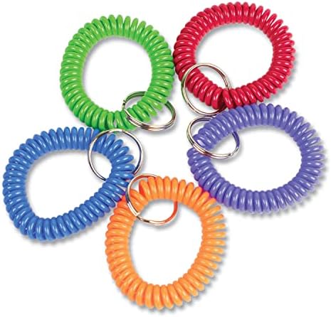 CONTROLTEK Wrist Key Coil Key Organizers, Blue/Green/Orange/Purple/Red, 10/Pack