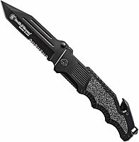 SMITH & WESSON Border Guard 10in High Carbon S.S. Folding Knife with 4.4in Tanto Blade and Aluminum - Survival and EDC