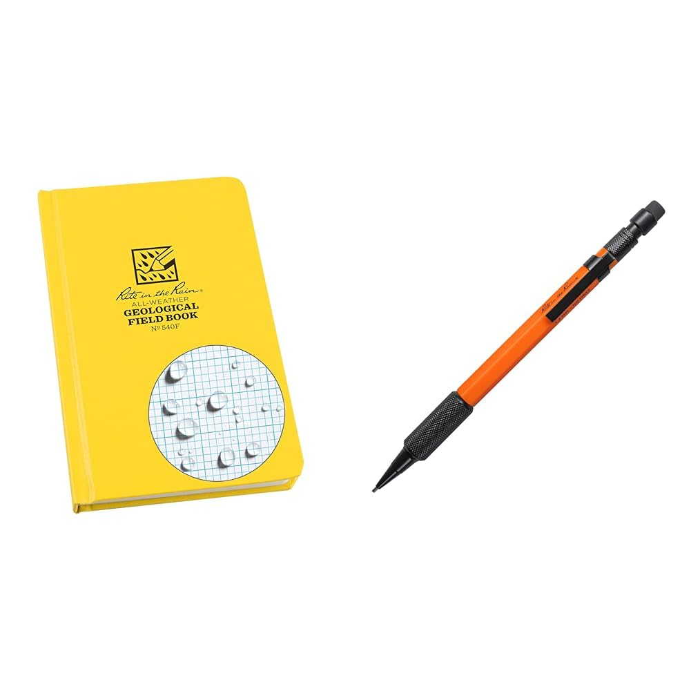 Rite in the Rain Weatherproof Notebook and Mechanical Pencil Bundle Book + Pencil Orange Barrel