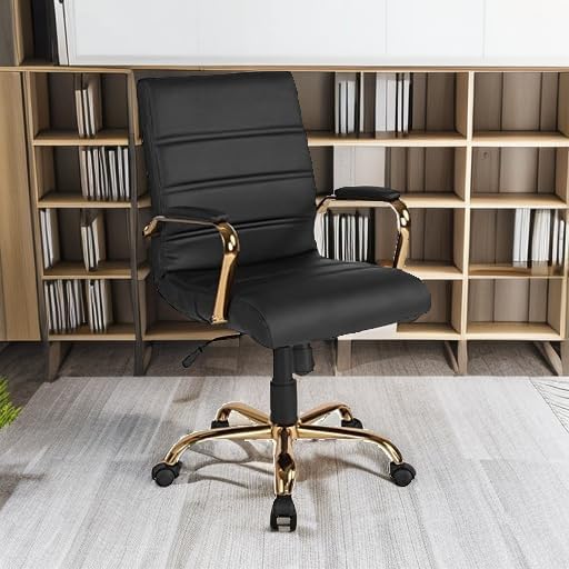 Flash Furniture Whitney Mid-Back Swivel LeatherSoft Desk Chair with Padded Seat and Armrests