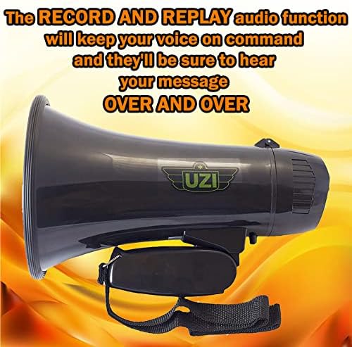 Uzi UZI-MP-204R 15-Watt Megaphone with Siren, Adjustable Volume and Recording Playback, Black