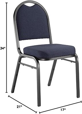 National Public Seating 9200 Series: Dome-Back Premium Fabric Upholstered Banquet Stack Chair, Midnight Blue Seat/Black Sandtex Frame, Set Of 2