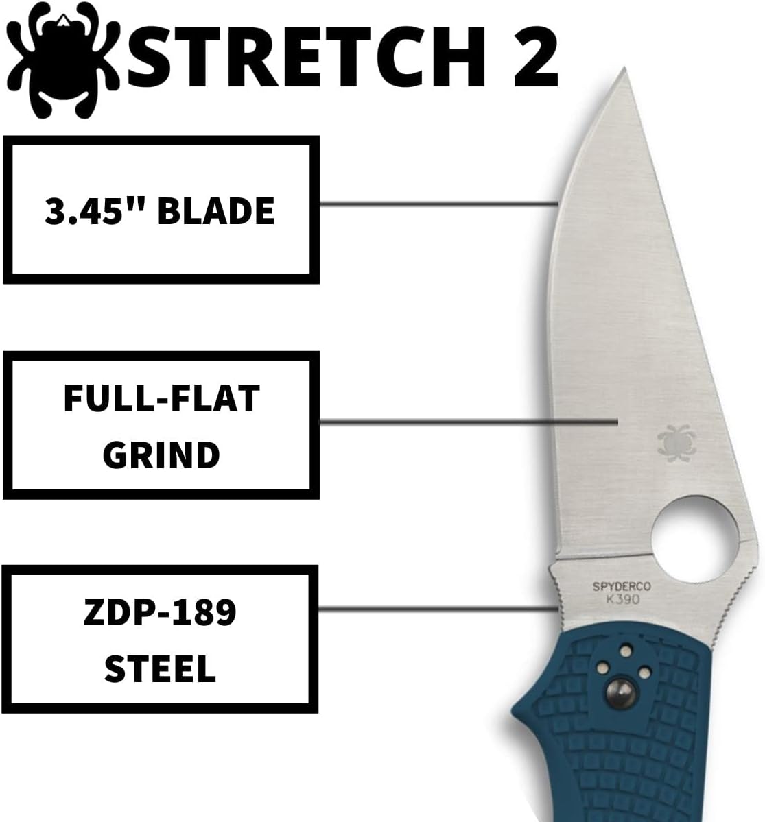 Spyderco Stretch 2 Signature Lightweight Hunting Knife with 3.43" K390 Tool Steel Blade and Blue FRN Handle - PlainEdge