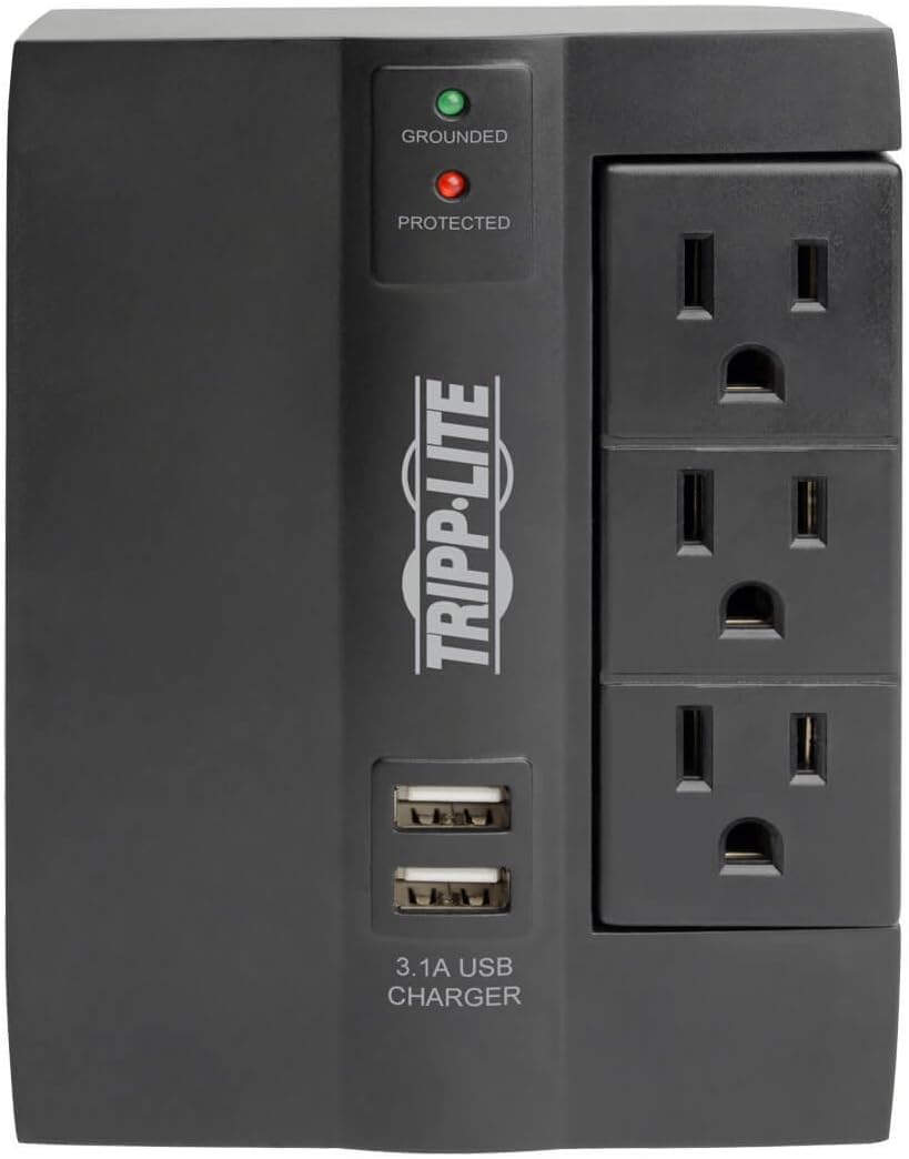 TRIPP LITE SWIVEL6 6-Outlet Surge Protector, 3 Rotatable Outlets, Direct Plug-In, Black