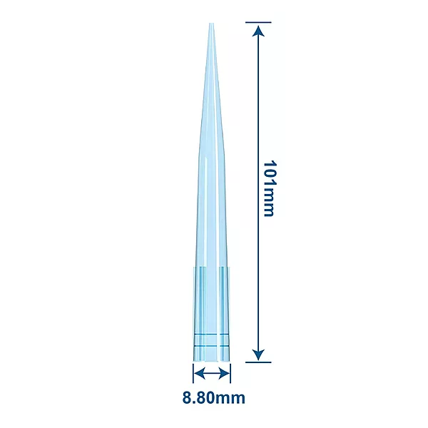 1000μl Extra Long Universal Pipette Tips, 102mm Extra long, PP, Bulk, Non-Sterile, DNase & RNase free, Blue