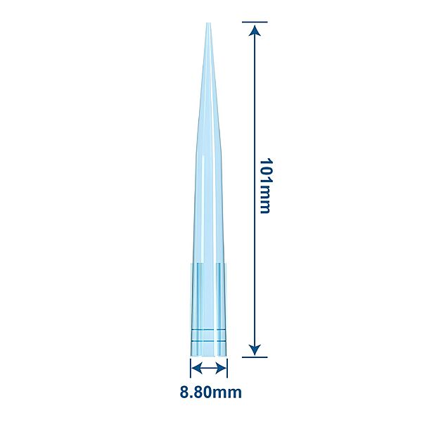 1000μl Extra Long Universal Pipette Tips, 102mm Extra long, PP, Bulk, Non-Sterile, DNase & RNase free, Blue