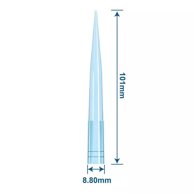 1000μl Extra Long Universal Pipette Tips, 102mm Extra long, PP, Bulk, Non-Sterile, DNase & RNase free, Blue