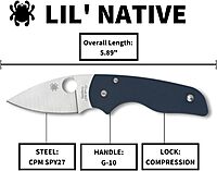 Spyderco Lil Native Folding Pocket Knife with 2.42 Inch CPM SPY27 Steel Blade and G-10 Handle - PlainEdge - C230GPCBL
