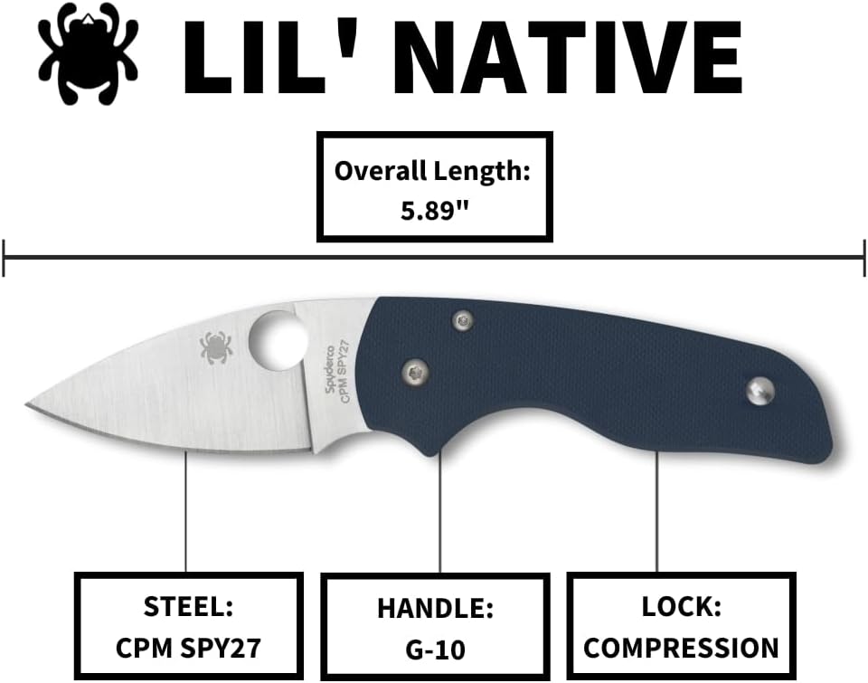 Spyderco Lil Native Folding Pocket Knife with 2.42 Inch CPM SPY27 Steel Blade and G-10 Handle - PlainEdge - C230GPCBL