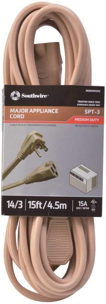 Southwire Medium Duty Appliance Extension Cord - 14/3 Gauge - Right Angle Plug - Meets OSHA Requirements