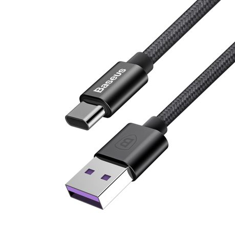 Baseus 1m - 5A Speed Q.C 3 USB Type-A 2.0 to Type-C Huawei Cable - Black