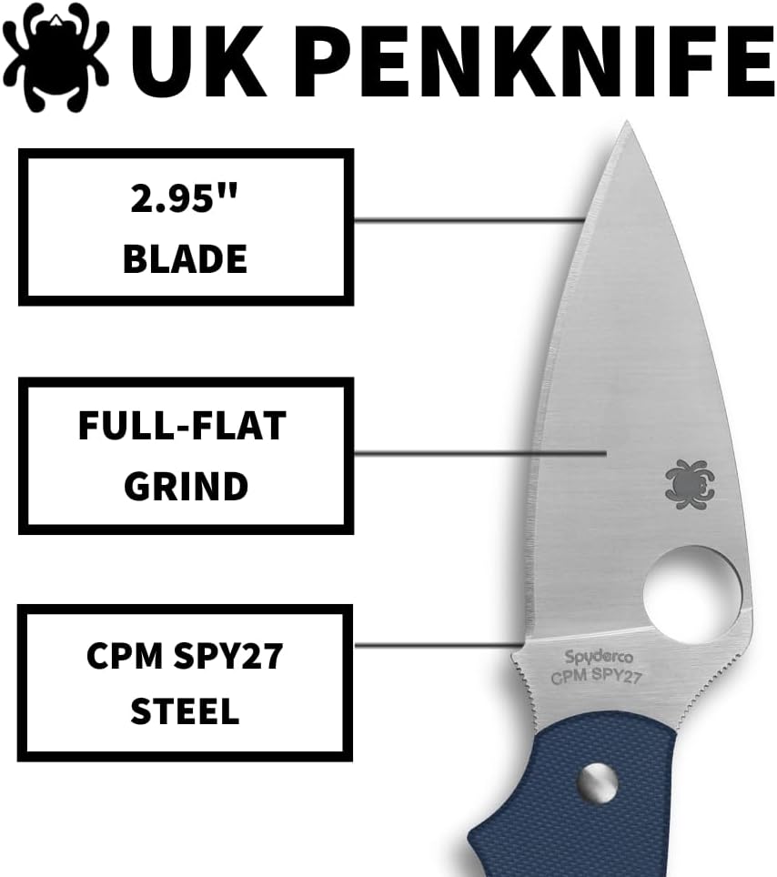 Spyderco UK Penknife Folding Utility Pocket Knife with 2.95 Inch CPM SPY27 Steel Blade and Durable G-10 Cobalt Blue Handle