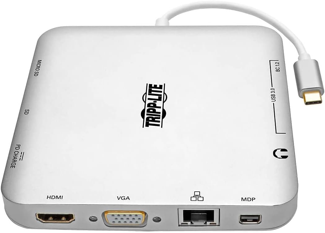 Tripp Lite USB-C Docking Station for Dual Monitors, 4K HDMI @ 30Hz, Mini Display Port mDP, VGA, USB 3.2 Gen 1