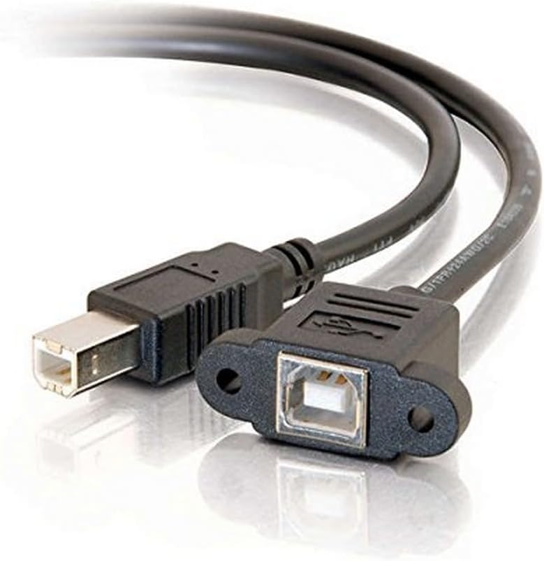 C2G USB Cable, USB Panel Mount, USB 2.0 Cable, USB B to B Cable, 1 Foot (0.3 Meters), Black, Cables to Go 28071
