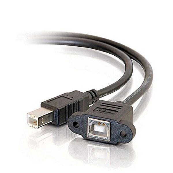 C2G USB Cable, USB Panel Mount, USB 2.0 Cable, USB B to B Cable, 1 Foot (0.3 Meters), Black, Cables to Go 28071