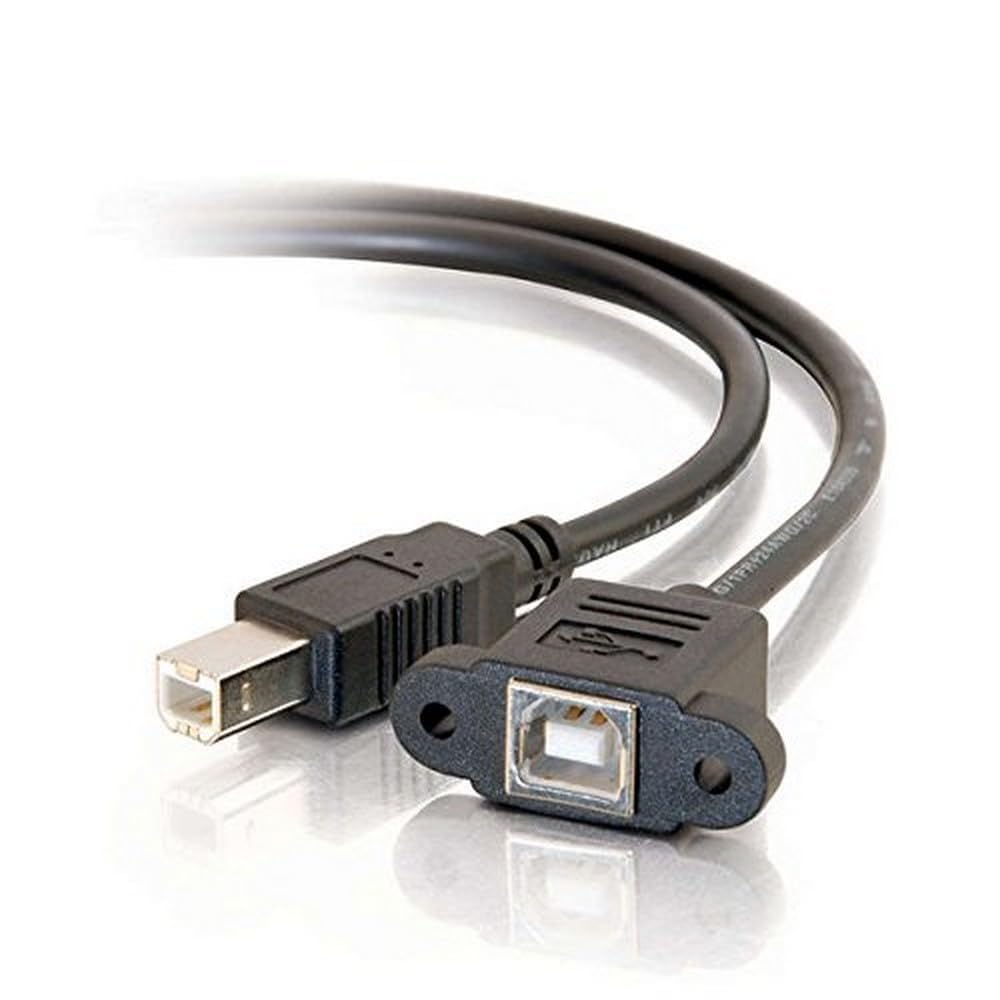 C2G USB Cable, USB Panel Mount, USB 2.0 Cable, USB B to B Cable, 1 Foot (0.3 Meters), Black, Cables to Go 28071