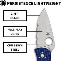 Spyderco Persistence Lightweight Folding Pocket Knife with 2.75 Inch CPM S35VN Steel Blade and Blue FRN Handle - CombinationEdge - C136PSBL