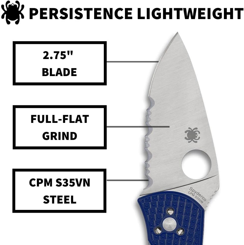 Spyderco Persistence Lightweight Folding Pocket Knife with 2.75 Inch CPM S35VN Steel Blade and Blue FRN Handle